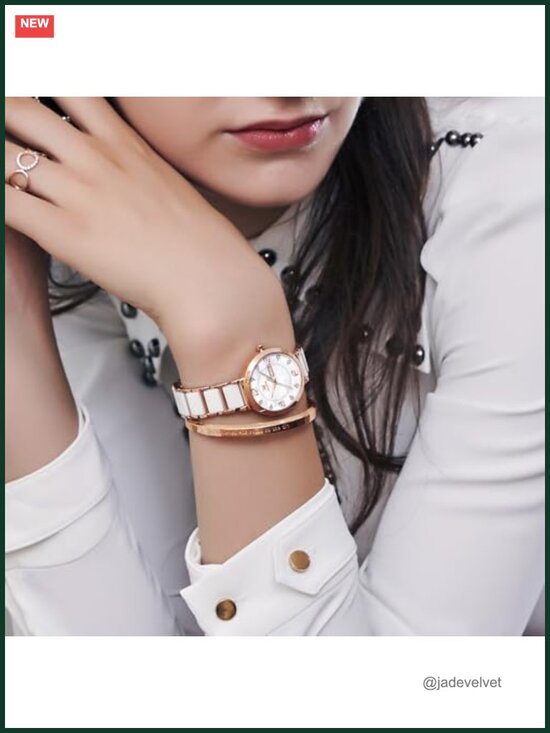 Luxury Ceramic & Stainless Steel Ladies Dress Watch - Pearl Dial, Diamond main image 5